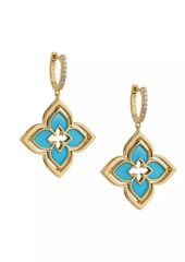 Roberto Coin Venetian Princess 18K Yellow Gold, Turquoise & 0.19 TCW Diamond Pirouette Flower Drop Earrings