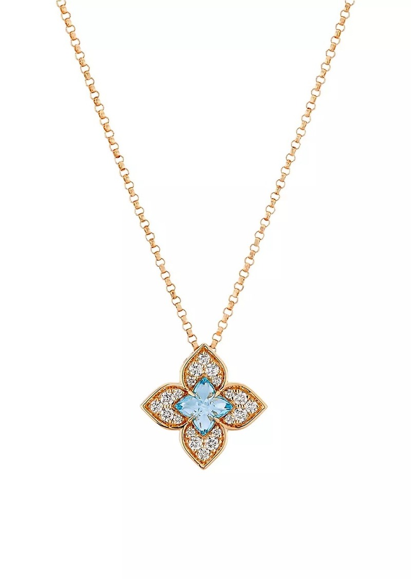 Roberto Coin Venetian Princess Carnivale 18K Rose Gold, Blue Topaz & 0.17 TCW Diamond Flower Pendant Necklace