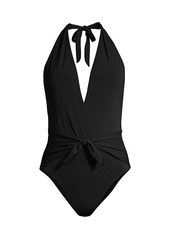 Robin Piccone Ava Plunging Tie-Waist One-Piece Swimsuit