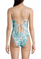 Robin Piccone Nerissa Floral Lace-Up One-Piece Swimsuit