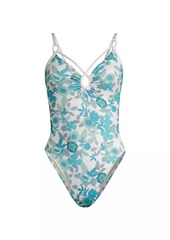 Robin Piccone Nerissa Floral Lace-Up One-Piece Swimsuit