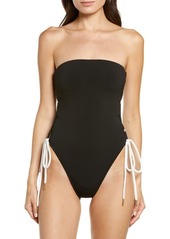 Robin Piccone Emma Strapless Cinched One-Piece Swimsuit in Black at Nordstrom