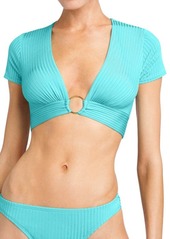 Robin Piccone Yasmine T-Shirt Bikini Top in Aqua Teal at Nordstrom