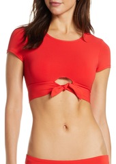 Robin Piccone Ava Knot Front Tee Bikini Top in Fiery Red at Nordstrom