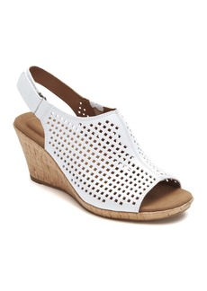 Rockport Briah Perforated Wedge Sandal - Wide Width Available in White at Nordstrom Rack