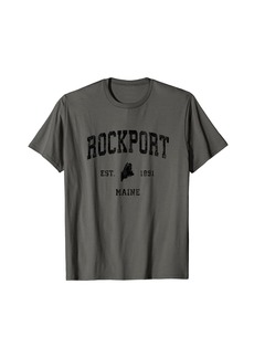 Rockport Maine ME Vintage Athletic Black Sports Design T-Shirt