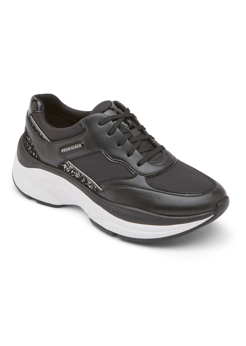 Rockport Women's Prowalker Laceup Sneaker Black Leather/Textile ECO