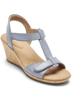 Rockport Womens Faux Leather T-Strap Slingback Sandals