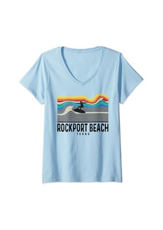 Womens Rockport Beach Texas Surfboarder Men Women V-Neck T-Shirt