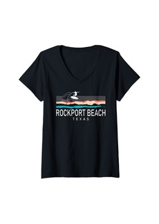 Womens Rockport Beach Texas Surfing Men Women V-Neck T-Shirt