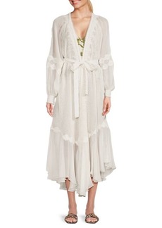 Rococo Sand Aloe Lace Tie Front Coverup Midaxi Dress