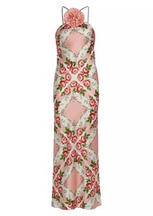 Rodarte Floral Silk Bias-Cut Halter Gown