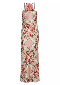 Rodarte Floral Silk Bias-Cut Halter Gown