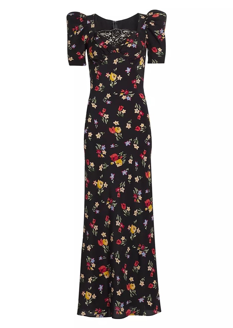 Rodarte Floral Silk Crepe De Chine Gown