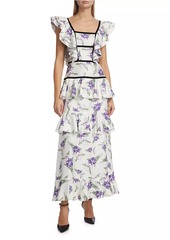 Rodarte Iris Print Silk Twill Ruffle Cocktail Dress