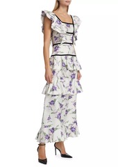 Rodarte Iris Print Silk Twill Ruffle Cocktail Dress