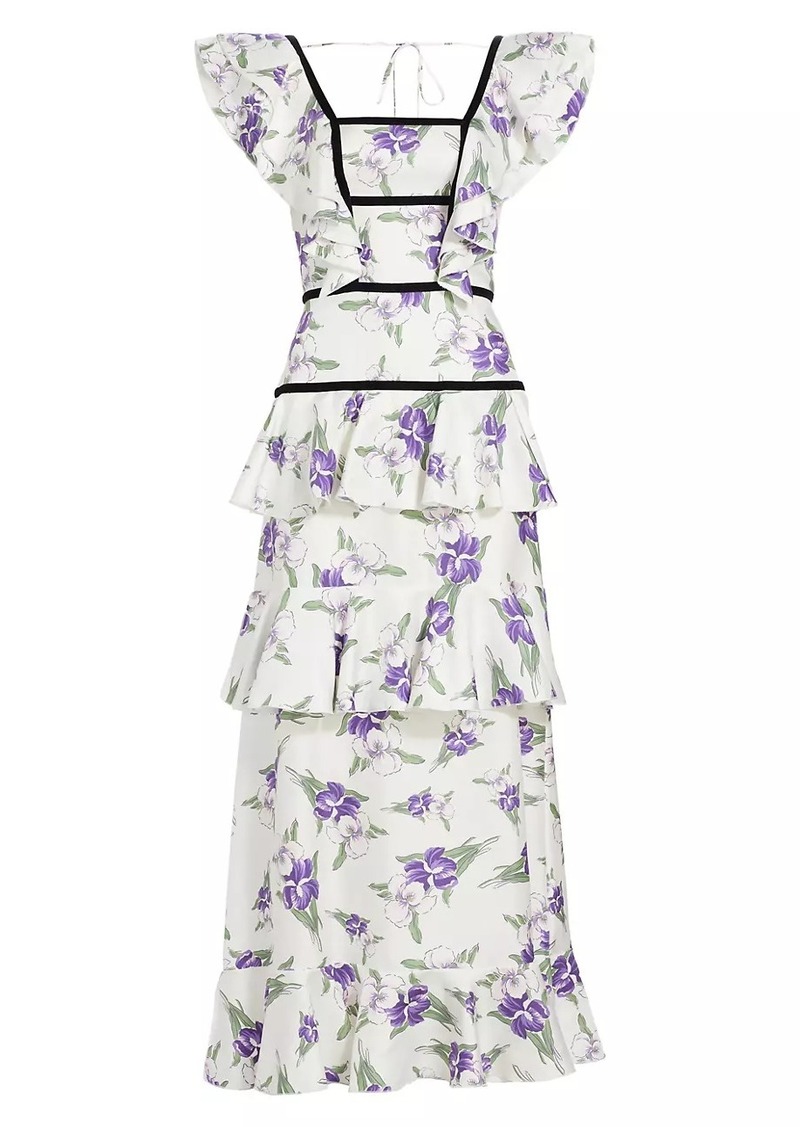 Rodarte Iris Print Silk Twill Ruffle Cocktail Dress