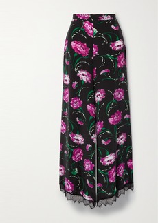 Rodarte Lace-trimmed Floral-print Silk Crepe De Chine Wide-leg Pants