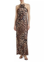 Rodarte Leopard Silk Bias-Cut Halter Gown