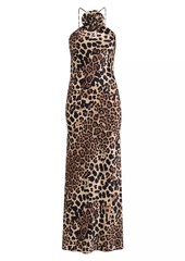 Rodarte Leopard Silk Bias-Cut Halter Gown