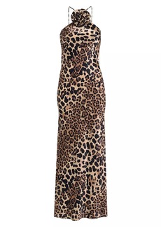 Rodarte Leopard Silk Bias-Cut Halter Gown