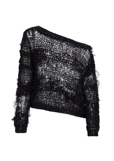 Rodarte Metallic Knit Off-The-Shoulder Sweater