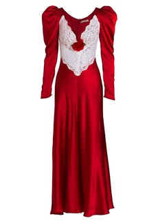 Rodarte Mutton-Sleeve Silk Satin Gown