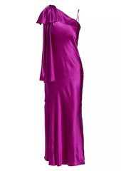 Rodarte Purple Silk Satin 1 Shoulder Dress With Bow Detail