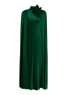 Rodarte - Cape-Detailed Silk Maxi Dress - Green - US 4 - Moda Operandi