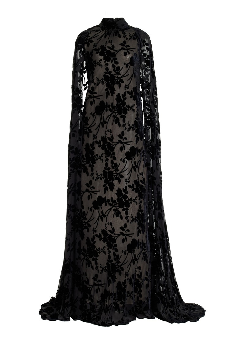 Rodarte - Cape-Detailed Velvet Burnout Gown - Black - US 2 - Moda Operandi