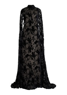 Rodarte - Cape-Detailed Velvet Burnout Gown - Black - US 0 - Moda Operandi