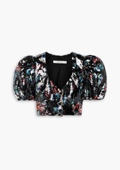 Rodarte - Cropped sequined tulle blouse - Black - XL