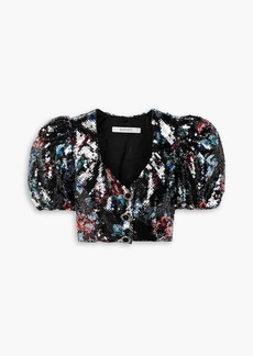 Rodarte - Cropped sequined tulle blouse - Black - XL
