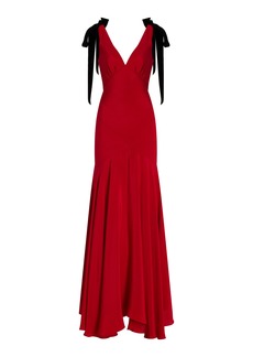 Rodarte - Exclusive Bow-Detailed Silk Crepe Maxi Dress - Red - US 0 - Moda Operandi