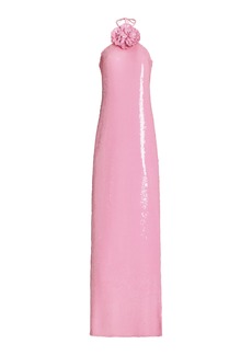 Rodarte - Floral-AppliquÃ©d Sequined Halter Gown - Pink - US 2 - Moda Operandi