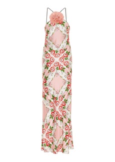 Rodarte - Floral-Detailed Rose-Printed Silk-Satin Slip Gown - Pink - US 0 - Moda Operandi