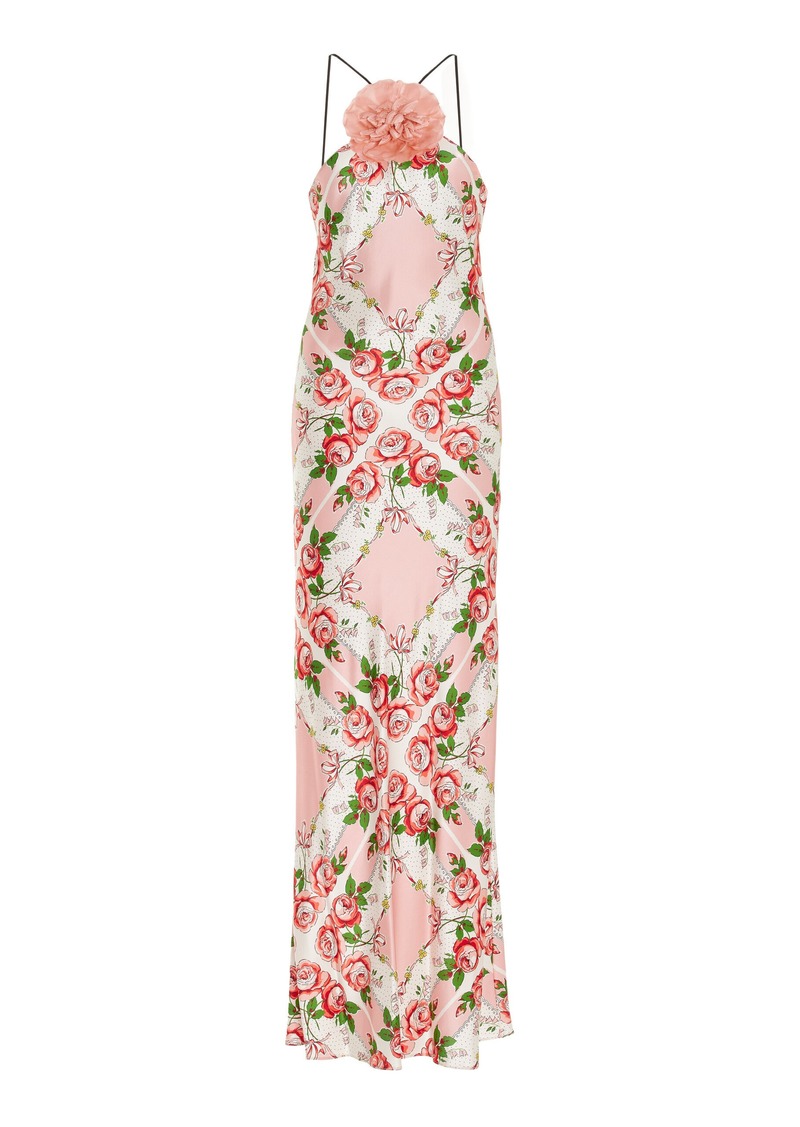 Rodarte - Floral-Detailed Rose-Printed Silk-Satin Slip Gown - Pink - US 0 - Moda Operandi