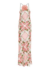 Rodarte - Floral-Detailed Rose-Printed Silk-Satin Slip Gown - Pink - US 4 - Moda Operandi