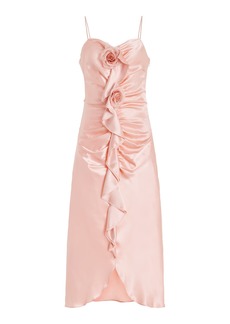 Rodarte - Flower-Detailed Ruched Silk-Satin Dress - Pink - US 4 - Moda Operandi