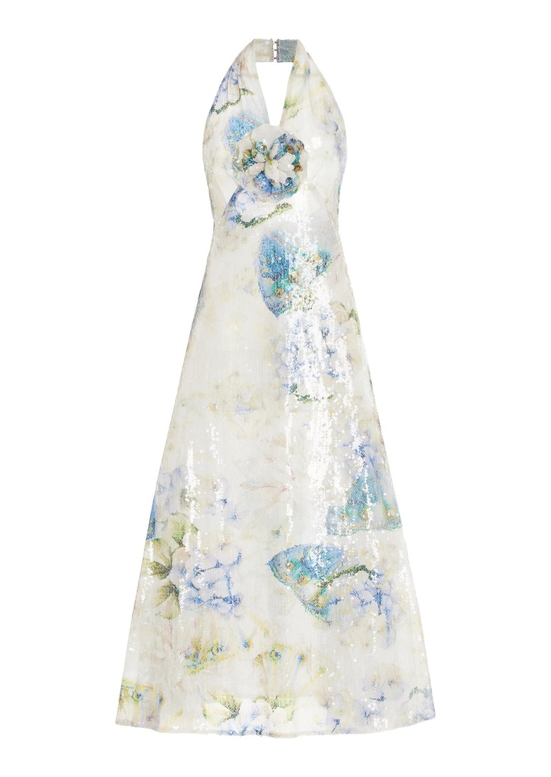 Rodarte - Flower-Detailed Sequined Floral Halter Dress - Multi - US 0 - Moda Operandi