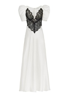 Rodarte - Lace-Trimmed Puff-Sleeve Silk Maxi Dress - Black/white - US 4 - Moda Operandi