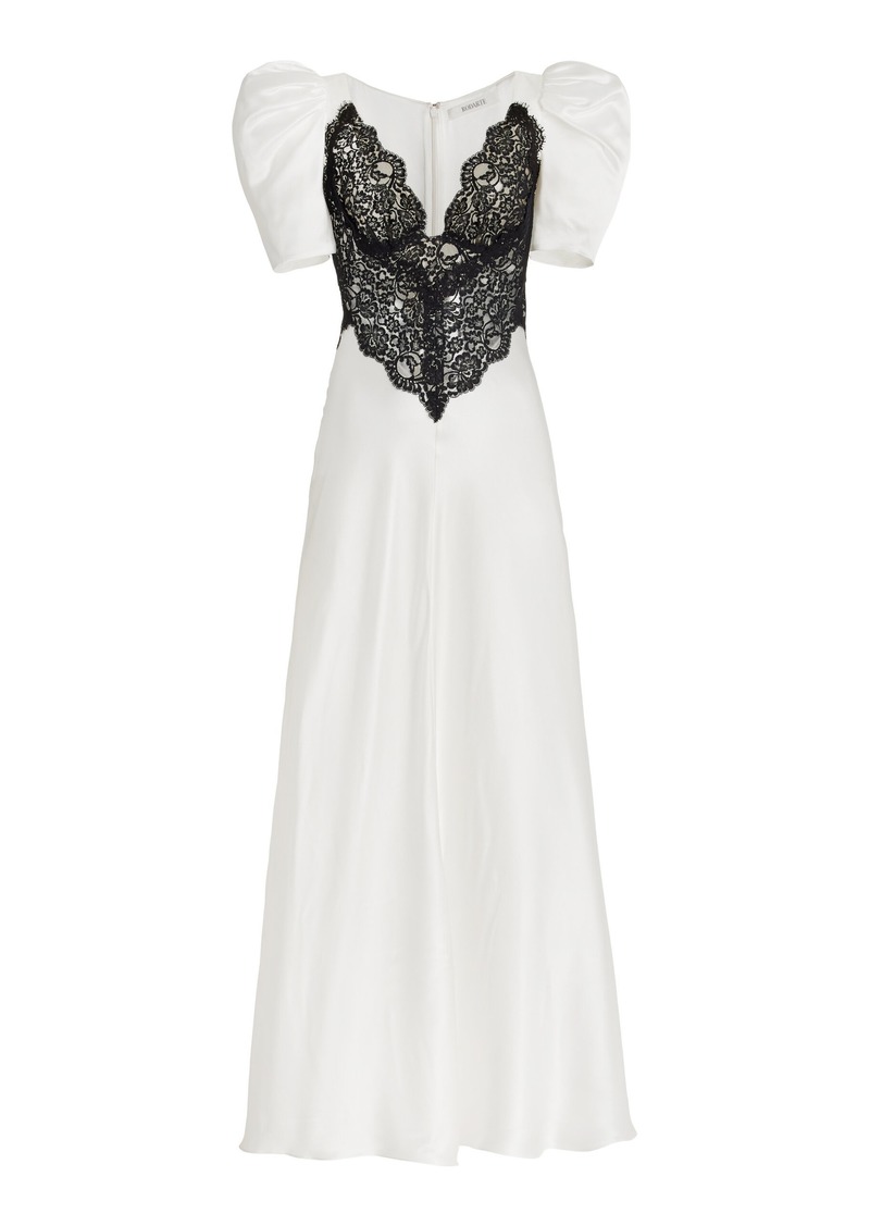 Rodarte - Lace-Trimmed Puff-Sleeve Silk Maxi Dress - Black/white - US 0 - Moda Operandi
