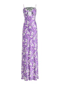 Rodarte - Lace-Trimmed Ruched Silk Satin Midi Dress - Purple - US 8 - Moda Operandi