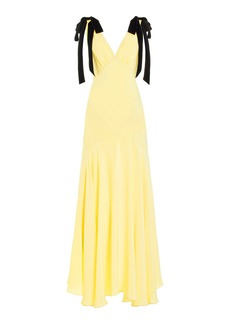 Rodarte - Ribbon-Detailed Silk-Crepe Maxi Dress - Yellow - US 2 - Moda Operandi