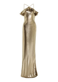 Rodarte - Ruffled Gold Lamé Halter Gown - Gold - US 2 - Moda Operandi