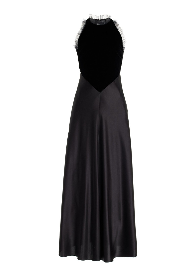 Rodarte - Ruffled-Tulle Velvet; Silk Satin Dress - Black - US 2 - Moda Operandi