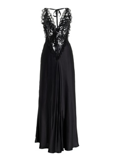 Rodarte - Sequined Lace-Trimmed Silk Maxi Dress - Black - US 2 - Moda Operandi