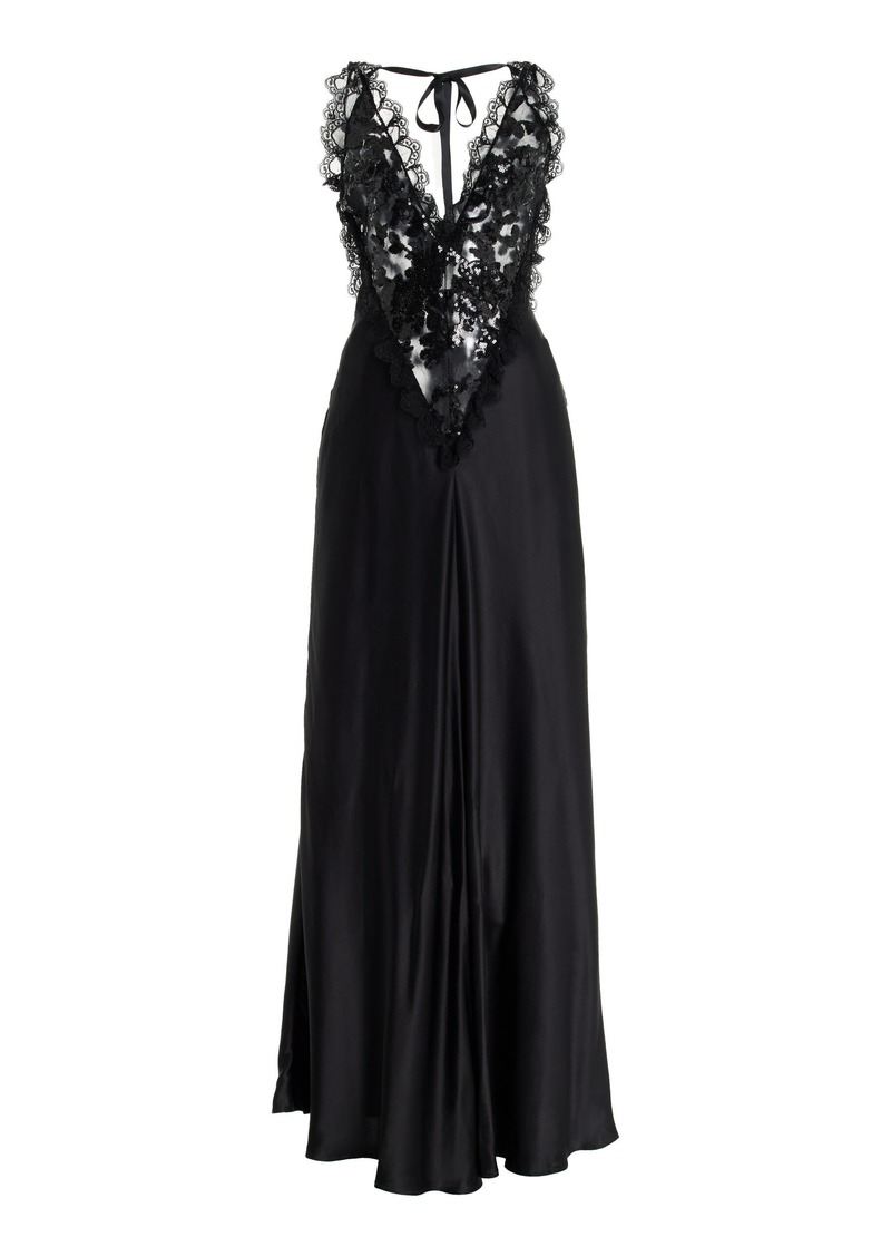 Rodarte - Sequined Lace-Trimmed Silk Maxi Dress - Black - US 4 - Moda Operandi