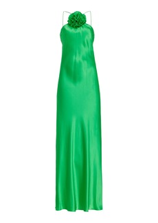 Rodarte - Women's Floral-Appliquéd Silk Satin Slip Gown - Green - US 4 - Moda Operandi