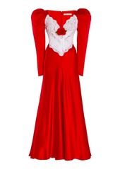 Rodarte - Women's Floral-Detailed Silk Satin Dress - Red - US 4 - Moda Operandi